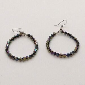 Beaded Hoop Earrings Dark AB Bicone Crystal Beads Fishhook Ear Wires